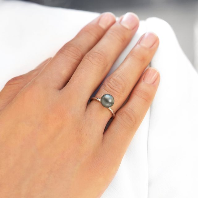 WEISSGOLDRING MIT TAHITIPERLE - PERLEN RINGE - 