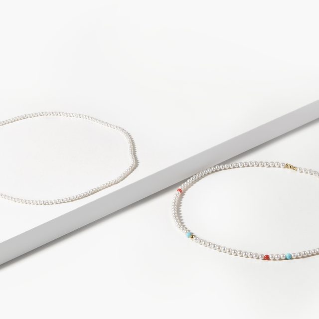 COLLIER DE PERLES EN OR JAUNE AVEC TURQUOISE ET CORAIL - COLLIERS DE PERLES - 