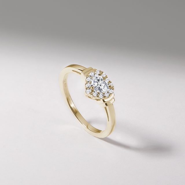 HEART SHAPED DIAMOND ENGAGEMENT RING IN YELLOW GOLD - DIAMOND ENGAGEMENT RINGS - 