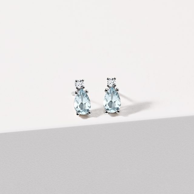 AQUAMARINE AND DIAMOND EARRINGS IN WHITE GOLD - AQUAMARINE EARRINGS - 