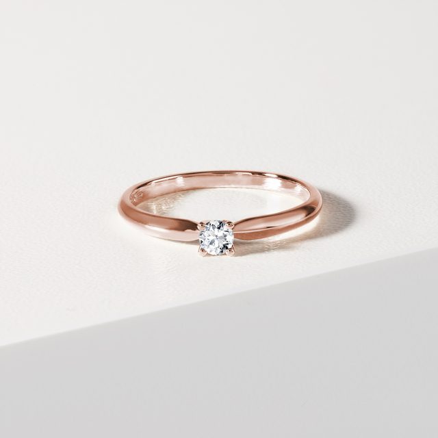 ROSE GOLD RING WITH A WHITE DIAMOND - BRILLIANT CUT DIAMOND ENGAGEMENT RINGS - 