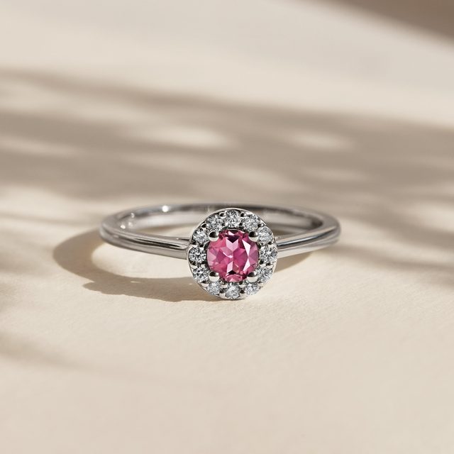 BAGUE EN OR BLANC AVEC TOURMALINE ROSE ET DIAMANT - BAGUES EN TOURMALINE - 