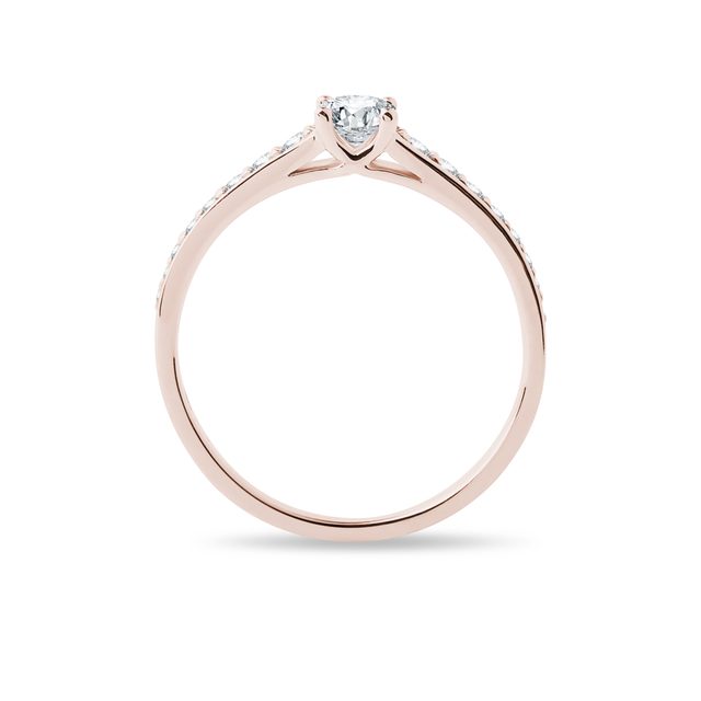 BAGUE D'OR ROSE 14 CT AVEC DIAMANTS TAILLE BRILLANT - BAGUES DE FIANÇAILLES EN DIAMANT - 