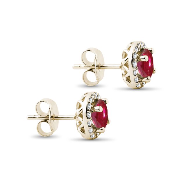 LUXURY RUBY AND DIAMOND HALO STUDS - RUBY EARRINGS - 