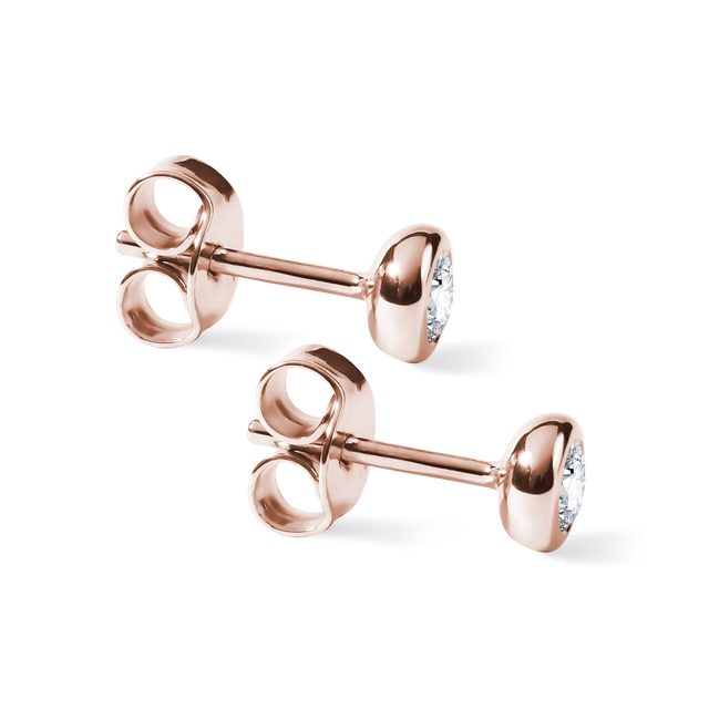 CLOUS D'OREILLES EN OR ROSE ET DIAMANTS SERTI CLOS - PUCES D'OREILLES EN DIAMANT - 