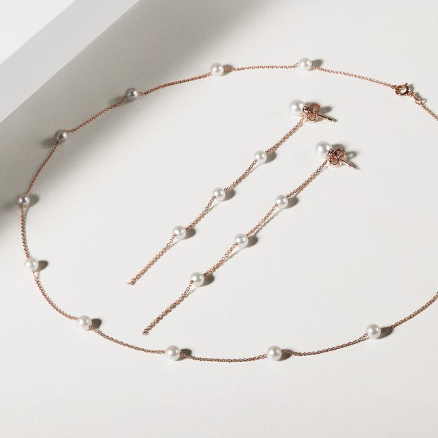 FRESHWATER PEARL ROSE GOLD NECKLACE - PEARL NECKLACES - 