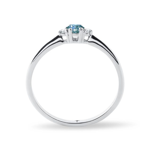 BAGUE TRILOGIE EN OR BLANC ET DIAMANT BLEU - BAGUES DE FIANÇAILLES AVEC DIAMANTS DE COULEUR - 