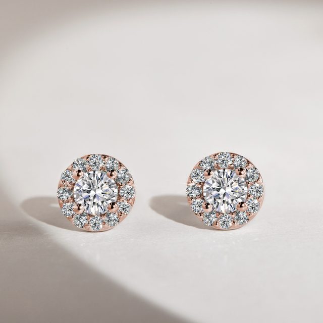 PUCES D'OREILLES DELUXE EN OR ROSE AVEC DIAMANTS - PUCES D'OREILLES EN DIAMANT - 