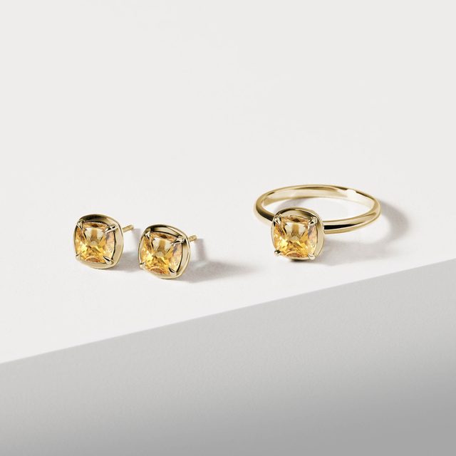 GELBGOLDENE OHRRINGE MIT CITRINEN IM KISSENSCHLIFF - OHRRINGE CITRIN - 