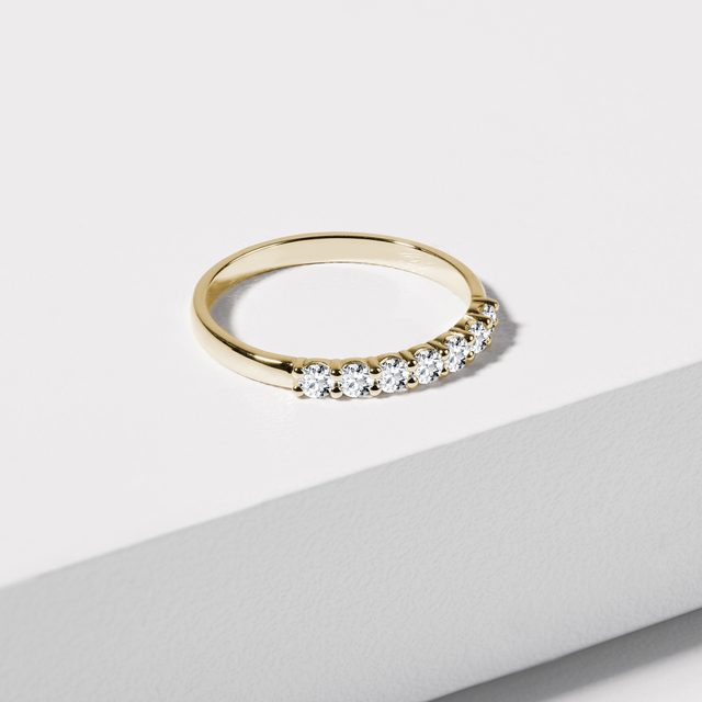 BAGUE D'OR JAUNE AVEC SEPT DIAMANTS - ALLIANCES DE MARIAGE FEMMES - 