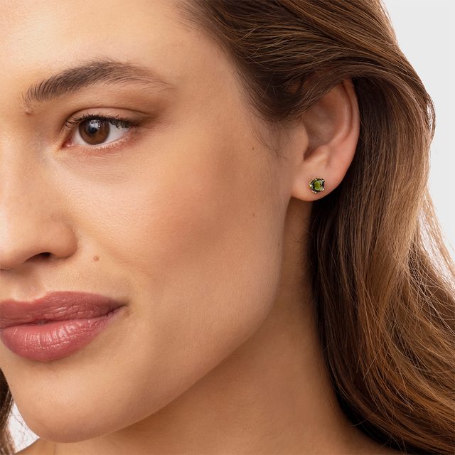 PUCES D'OREILLES D'OR BLANC SERTIES DE MOLDAVITES - BOUCLES D'OREILLES EN MOLDAVITE - 