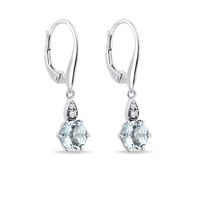 BOUCLES D'OREILLES EN OR BLANC AVEC AIGUE-MARINE ET DIAMANT - BOUCLES D'OREILLES EN AIGUE-MARINE - 