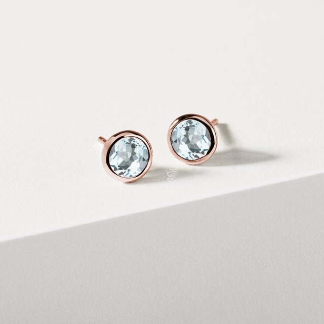 AQUAMARINE EARRINGS IN ROSE GOLD - AQUAMARINE EARRINGS - 
