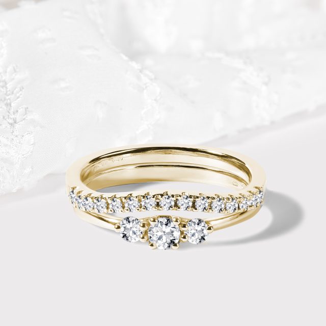 GOLD ENGAGEMENT AND WEDDING RING SET - ENGAGEMENT AND BRIDAL RING SETS - 