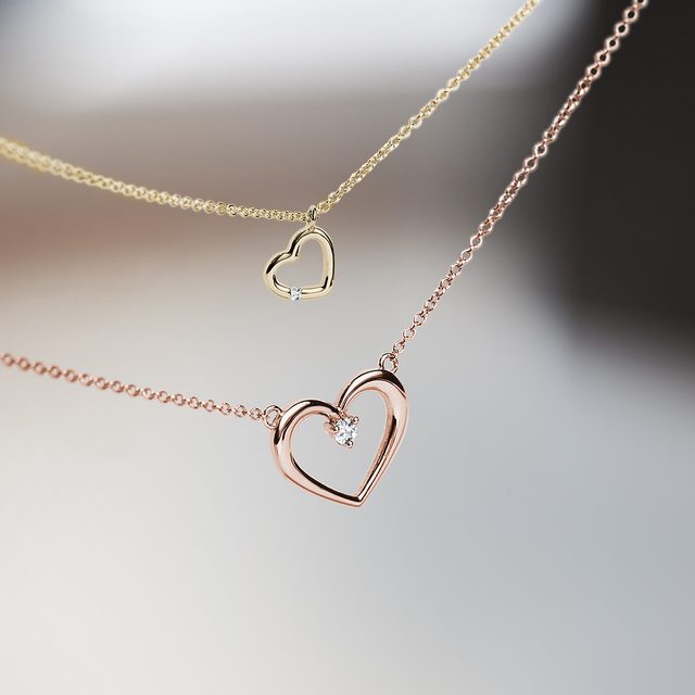DIAMOND HEART PENDANT IN YELLOW GOLD - DIAMOND NECKLACES - 