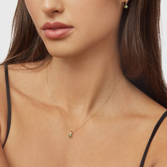 GREEN DIAMOND RIBBON NECKLACE IN YELLOW GOLD - DIAMOND NECKLACES - 