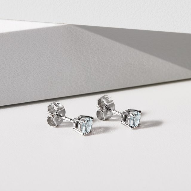 PUCES D'OREILLES EN OR BLANC AVEC AIGUE-MARINES - BOUCLES D'OREILLES EN AIGUE-MARINE - 