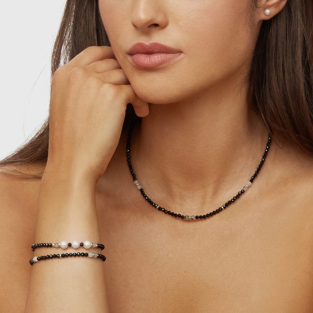 ARMBAND AUS SCHWARZEM SPINELL IN WEISSGOLD - MINERALARMBÄNDER - 