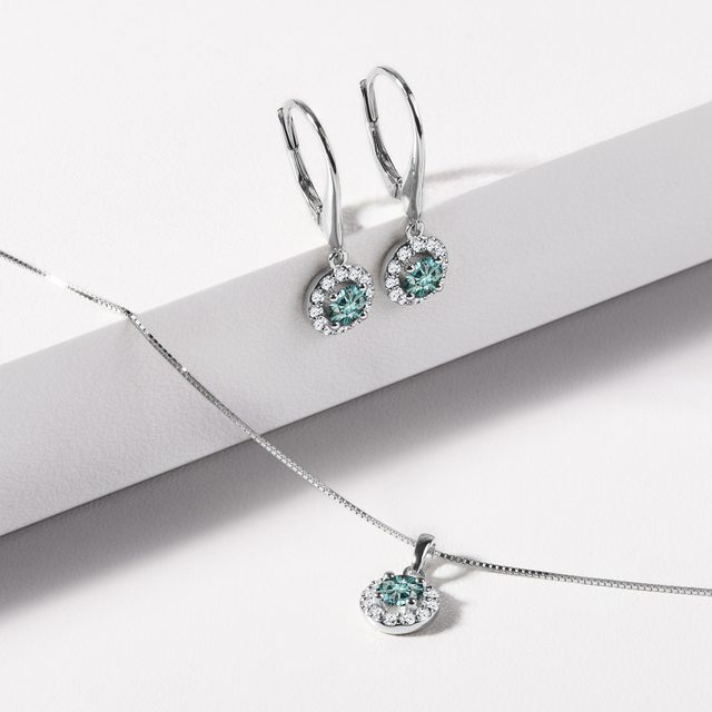 BLUE AND WHITE DIAMOND NECKLACE IN WHITE GOLD - DIAMOND NECKLACES - 