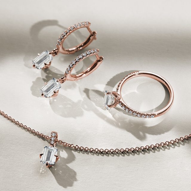 ROSÉGOLDENE OHRRINGE MIT LABOR-DIAMANTEN IM SMARAGDSCHLIFF - OHRRINGE DIAMANT - 