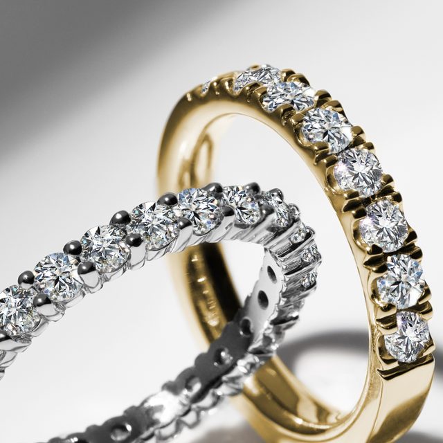 ETERNITY AND SHINY FINISH GOLD WEDDING RING SET - YELLOW GOLD WEDDING SETS - 
