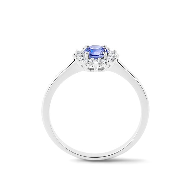 PRSTEŇ Z BIELEHO ZLATA S TANZANITOM A DIAMANTMI - PRSTENE TANZANIT - 