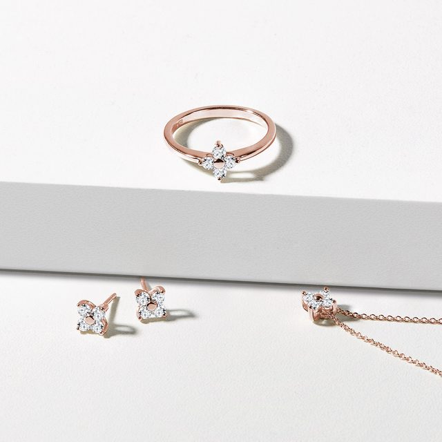 ROSE GOLD AND DIAMOND FOUR-LEAF CLOVER JEWELRY SET - DIAMOND SETS - 