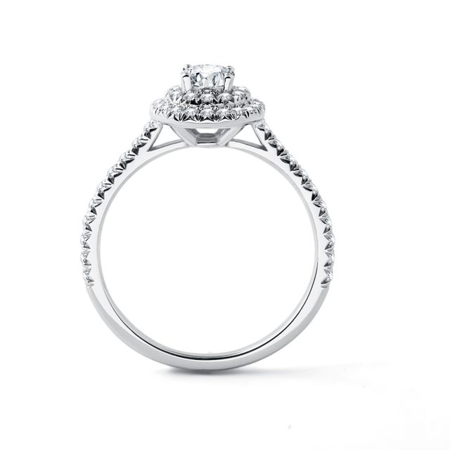 BAGUE DOUBLE HALO EN OR BLANC AVEC DIAMANTS - BAGUES DE FIANÇAILLES EN DIAMANT - 