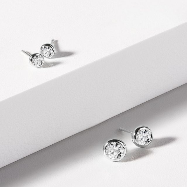 4 MM BEZEL EARRINGS WITH DIAMONDS IN WHITE GOLD - DIAMOND STUD EARRINGS - 