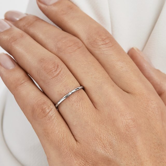 DIAMOND AND SATIN FINISH WHITE GOLD WEDDING RING SET - WHITE GOLD WEDDING SETS - 