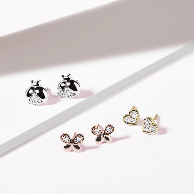 NÁUŠNICE MOTÝLE Z RUŽOVÉHO ZLATA S BRILIANTMI - DETSKÉ NÁUŠNICE - 