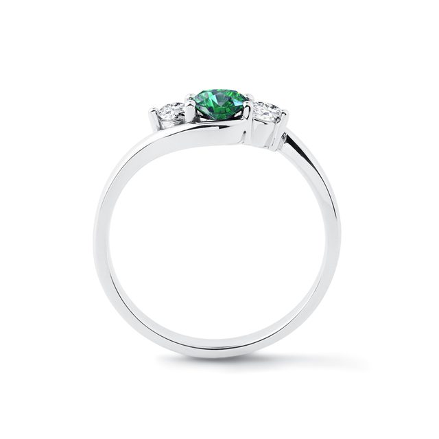 SMARAGD- UND DIAMANTRING AUS 14-KARÄTIGEM WEISSGOLD - RINGE MIT SMARAGD - 