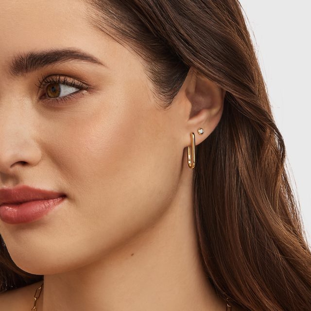 BOUCLES D'OREILLES OVALES EN OR - BOUCLES D'OREILLES EN OR JAUNE - 