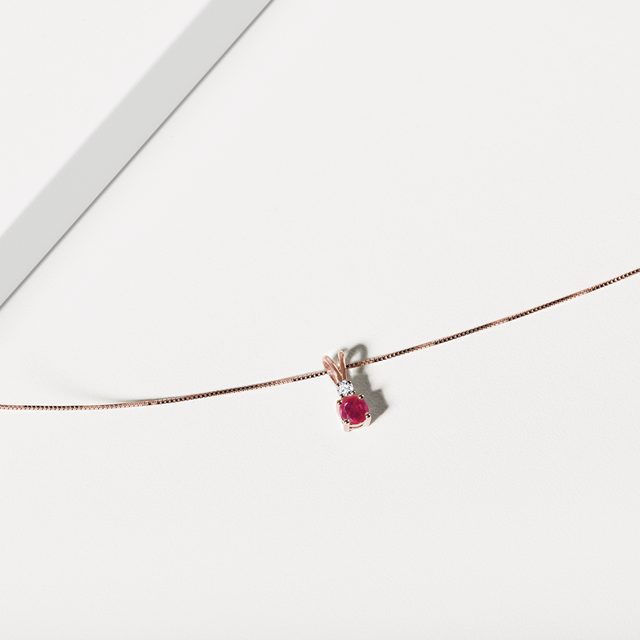 COLLIER EN OR ROSE ÉLÉGANT AVEC RUBIS ET DIAMANT - COLLIERS AVEC RUBIS - 