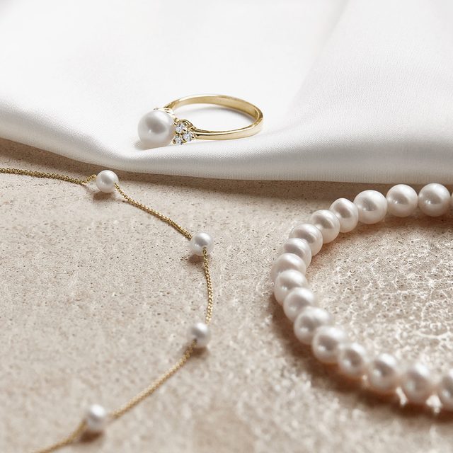 GOLDKETTE MIT SÜSSWASSERPERLEN - PERLEN KETTEN - 