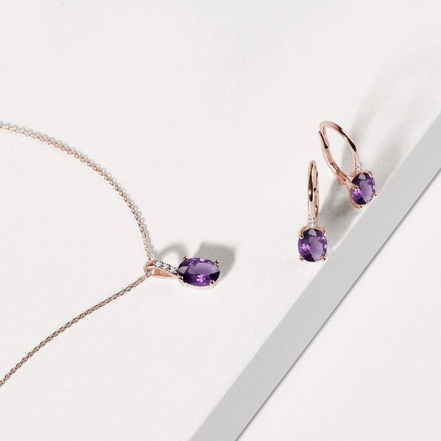 AMETHYST AND DIAMOND NECKLACE IN ROSE GOLD - AMETHYST NECKLACES - 