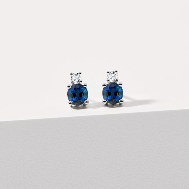 BOUCLES D'OREILLES EN OR BLANC AVEC SAPHIR BLEU - BOUCLES D'OREILLES EN SAPHIR - 