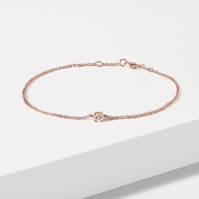 ŘETÍZKOVÝ NÁRAMEK Z RŮŽOVÉHO ZLATA S MORGANITEM - NÁRAMKY S DRAHOKAMY - 