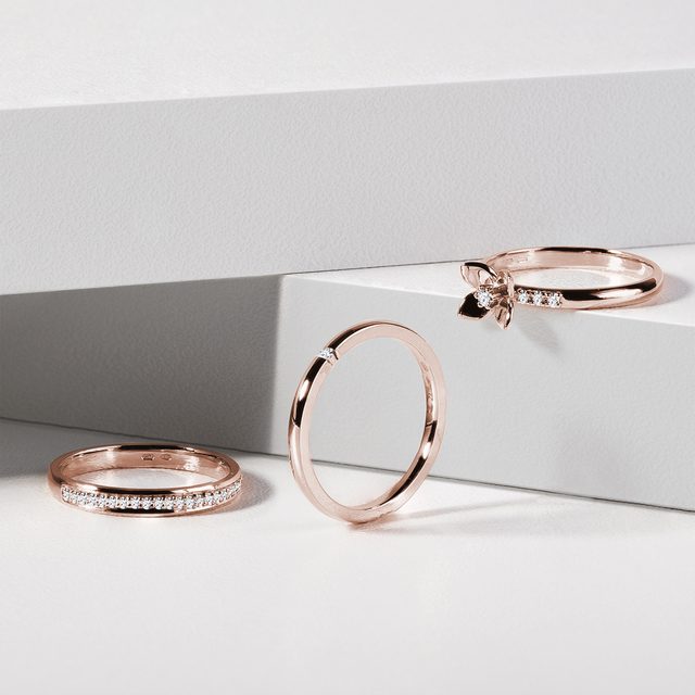 BAGUE ENDIAMANTÉE D'OR ROSE - ALLIANCES DE MARIAGE FEMMES - 