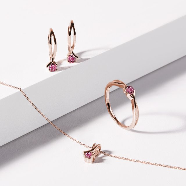 ROSÉGOLDENES SCHMUCKSET MIT TURMALINEN BESETZT - SCHMUCK SETS EDELSTEINE - 