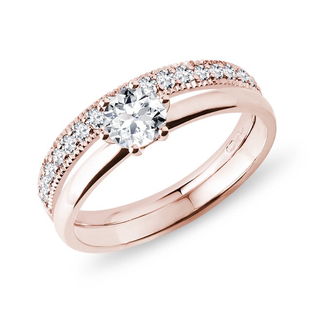 SET OF ENGAGEMENT AND WEDDING RING IN ROSE GOLD - ENGAGEMENT AND BRIDAL RING SETS - 