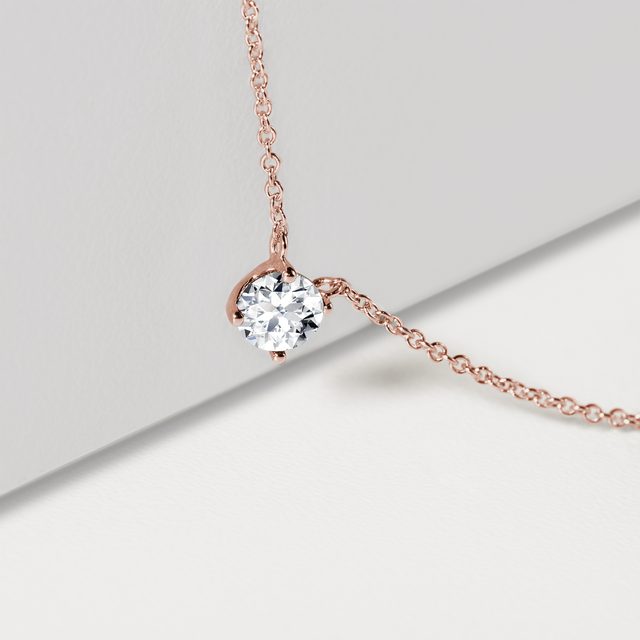 COLLIER D'OR ROSE AVEC PETIT DIAMANT - COLLIERS AVEC DIAMANTS - 