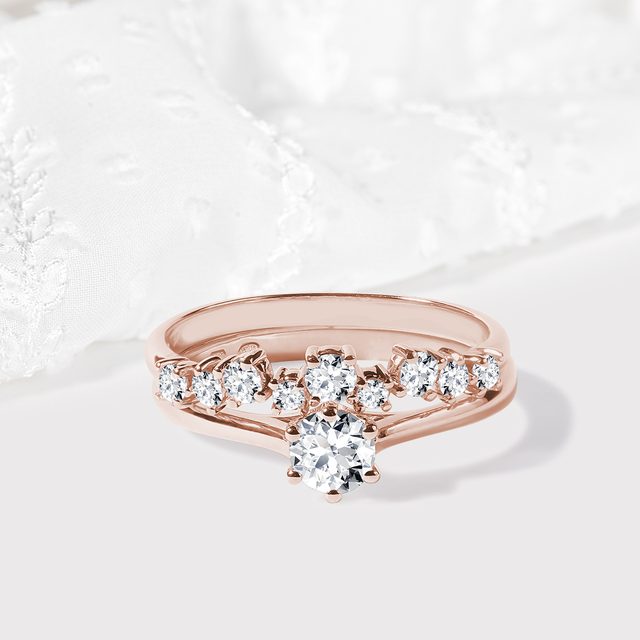 ORIGINAL ENGAGEMENT SET WITH DIAMONDS IN ROSE GOLD - ENGAGEMENT AND BRIDAL RING SETS - 