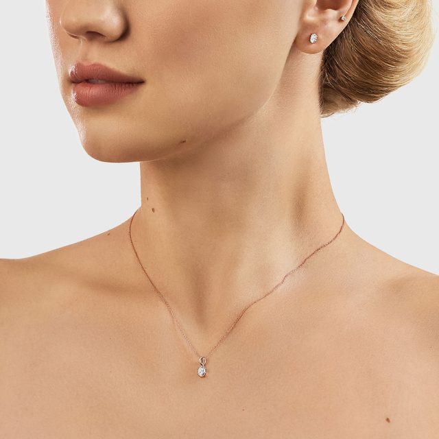 ENSEMBLE COLLIER ET BOUCLES D'OREILLES AVEC DIAMANTS EN OR ROSE - ENSEMBLES DE BIJOUX EN DIAMANT - 