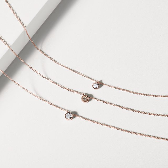 NECKLACE IN ROSE GOLD WITH CHAMPAGNE DIAMOND - DIAMOND NECKLACES - 