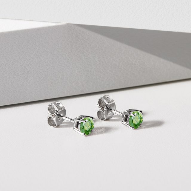 BOUCLES D'OREILLES EN OR BLANC AVEC DIAMANTS VERTS - BOUCLES D'OREILLES EN DIAMANT - 