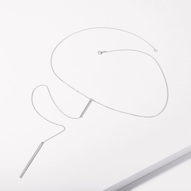 NASZYJNIK Z ŁAŃCUSZKAMI I PROSTĄ ZAWIESZKĄ Z BIAŁEGO ZŁOTA - NASZYJNIKI Z BIAŁEGO ZŁOTA - 