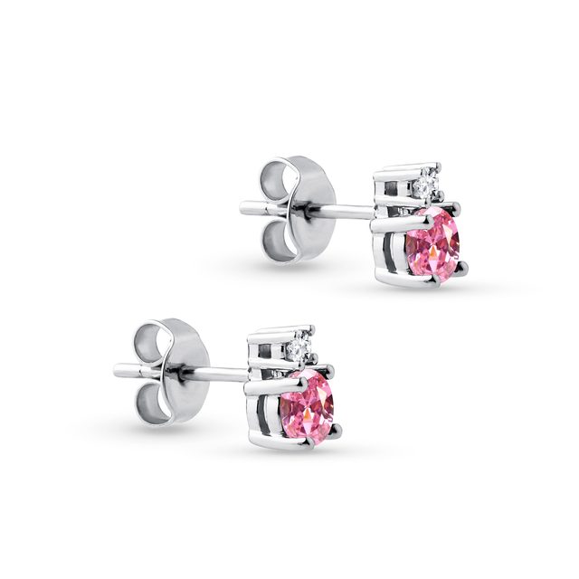 PINK SAPPHIRE AND DIAMOND EARRINGS IN WHITE GOLD - SAPPHIRE EARRINGS - 