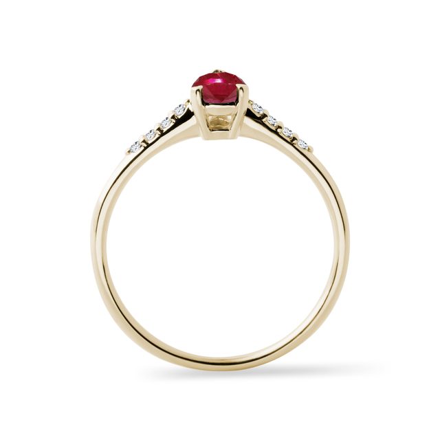 ZLATÝ PRSTEN S RUBÍNEM V BRUSU KAPKA A BRILIANTY - ZÁSNUBNÍ PRSTENY S RUBÍNEM - 