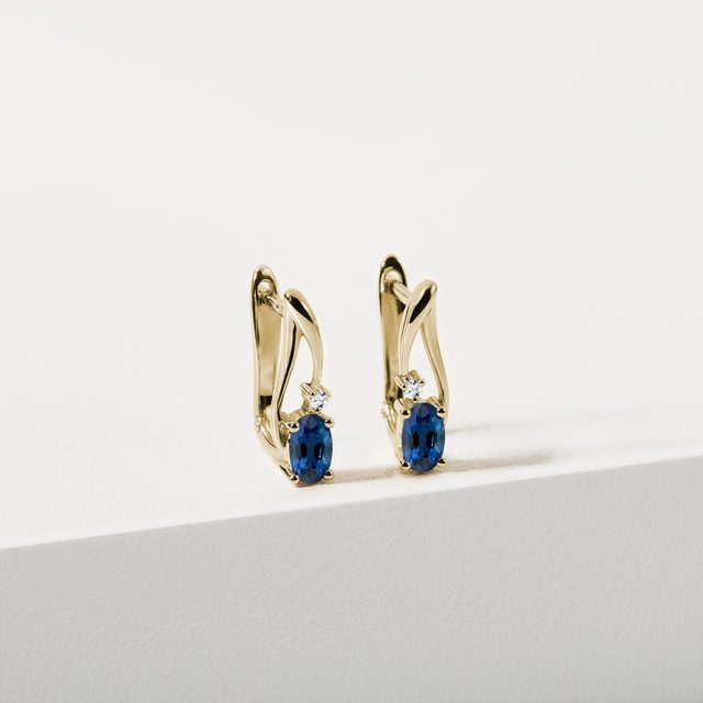 ZLATÉ SAFÍROVÉ NÁUŠNICE S DIAMANTY - NÁUŠNICE SE SAFÍREM - 